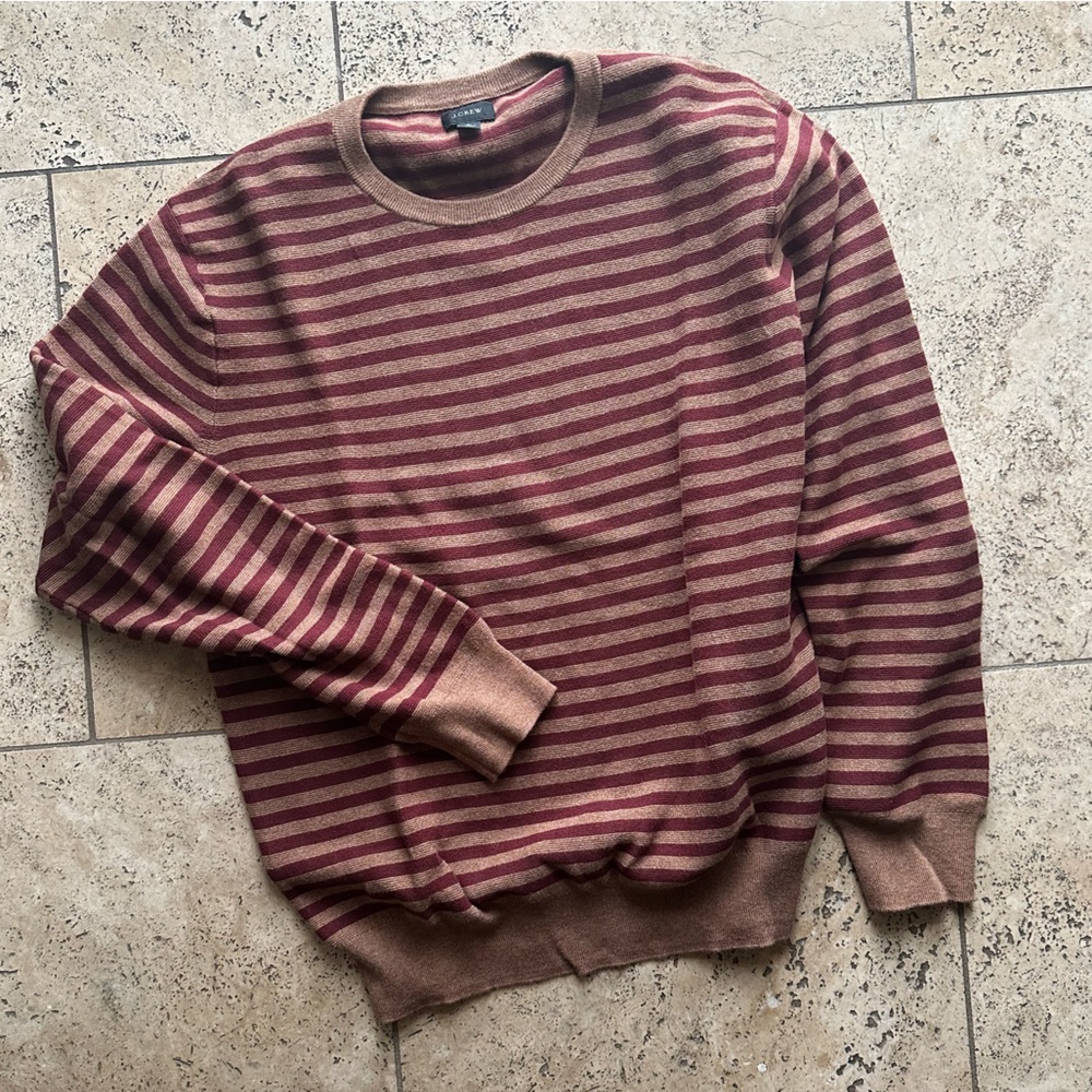 JCREW Mens Burgundy and Tan Stripe Sweater